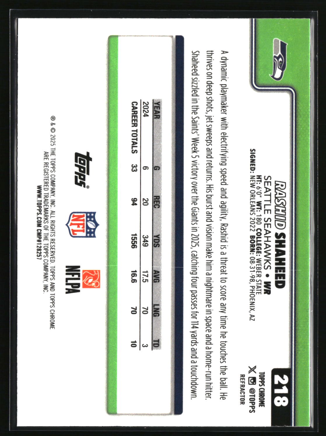 Rashid Shaheed 2025 Topps Chrome - Topps Refractor #218