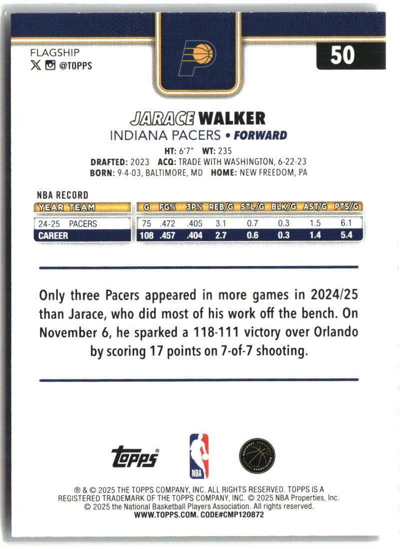 Jarace Walker 2025-26 Topps Holo Foil #50