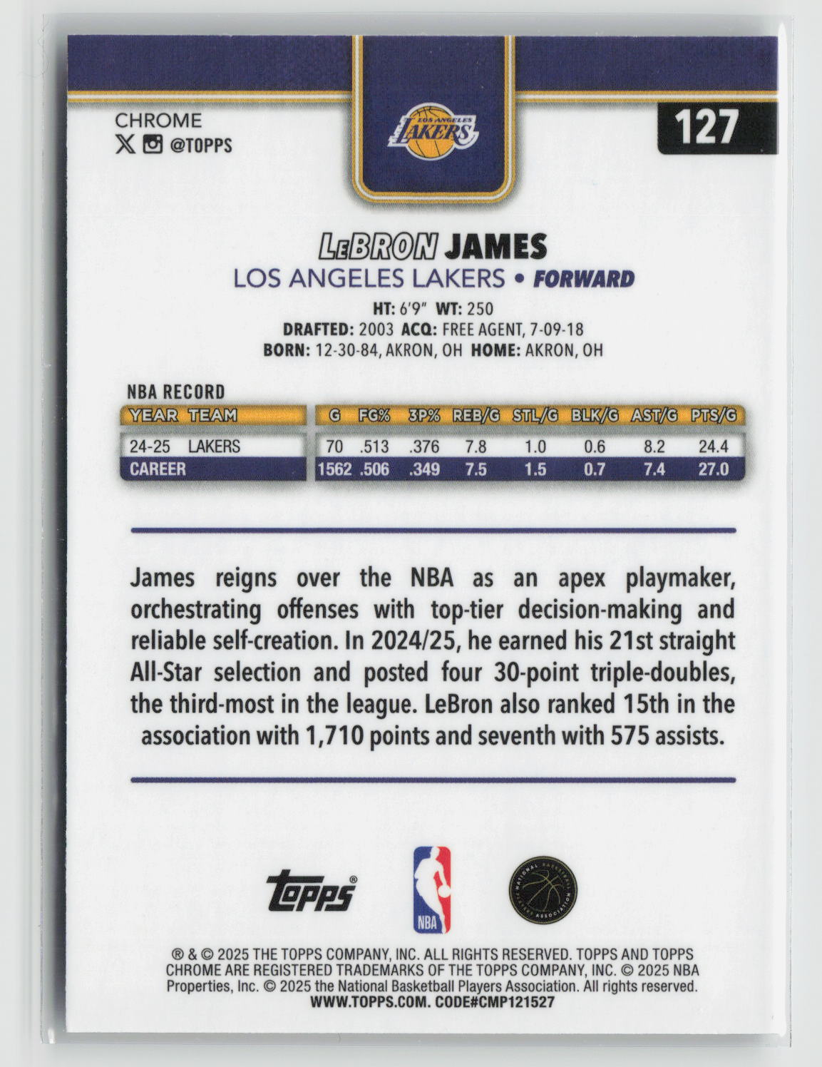 LeBron James 2025-26 Topps Chrome #127
