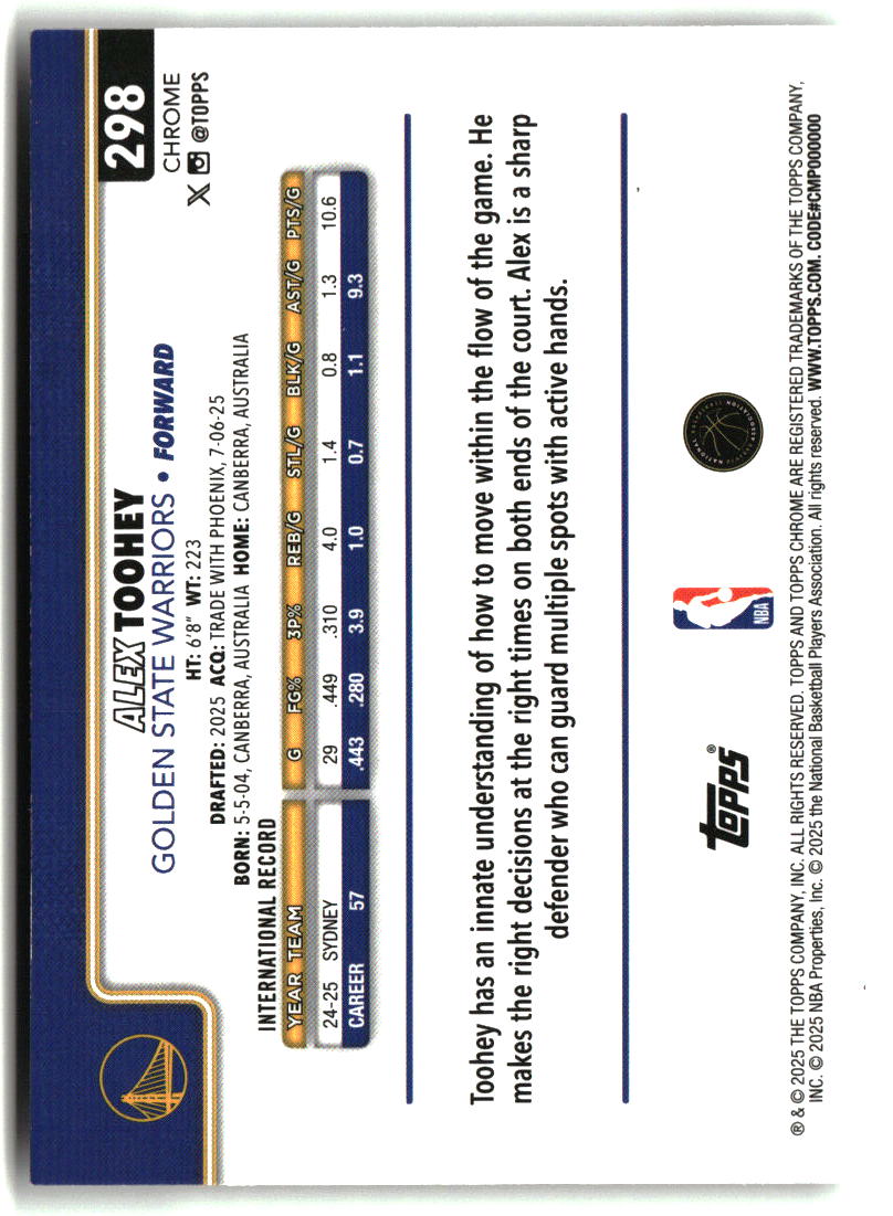 Alex Toohey 2025-26 Topps Chrome #298