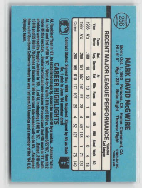 Mark McGwire 1988 Donruss #256