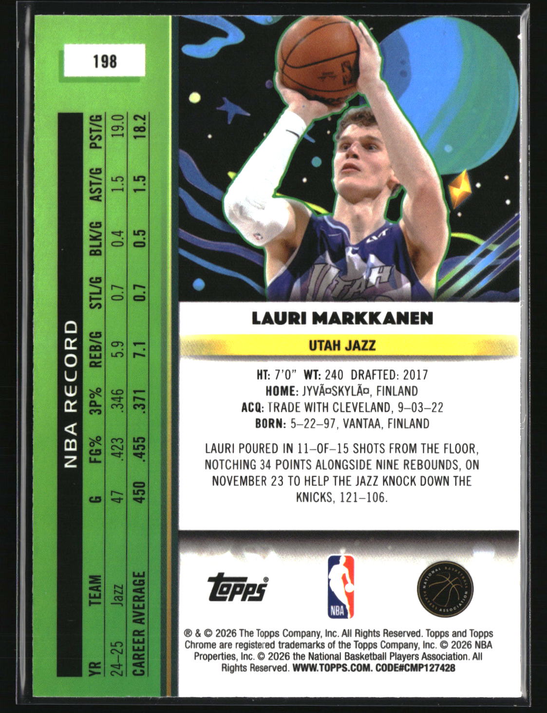 Lauri Markkanen 2025-26 Topps Chrome Cosmic #198