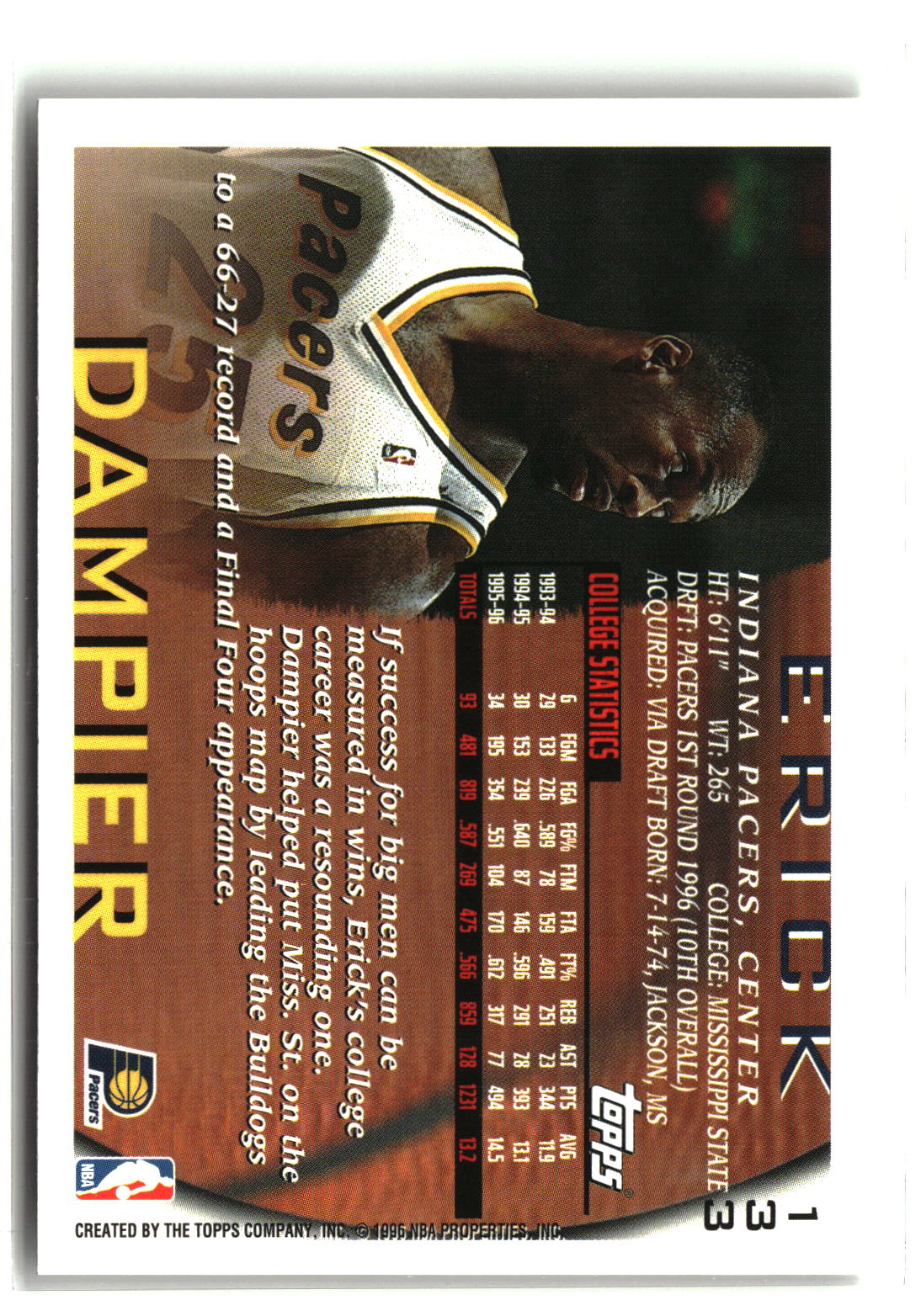 Erick Dampier 1996-97 Topps #133