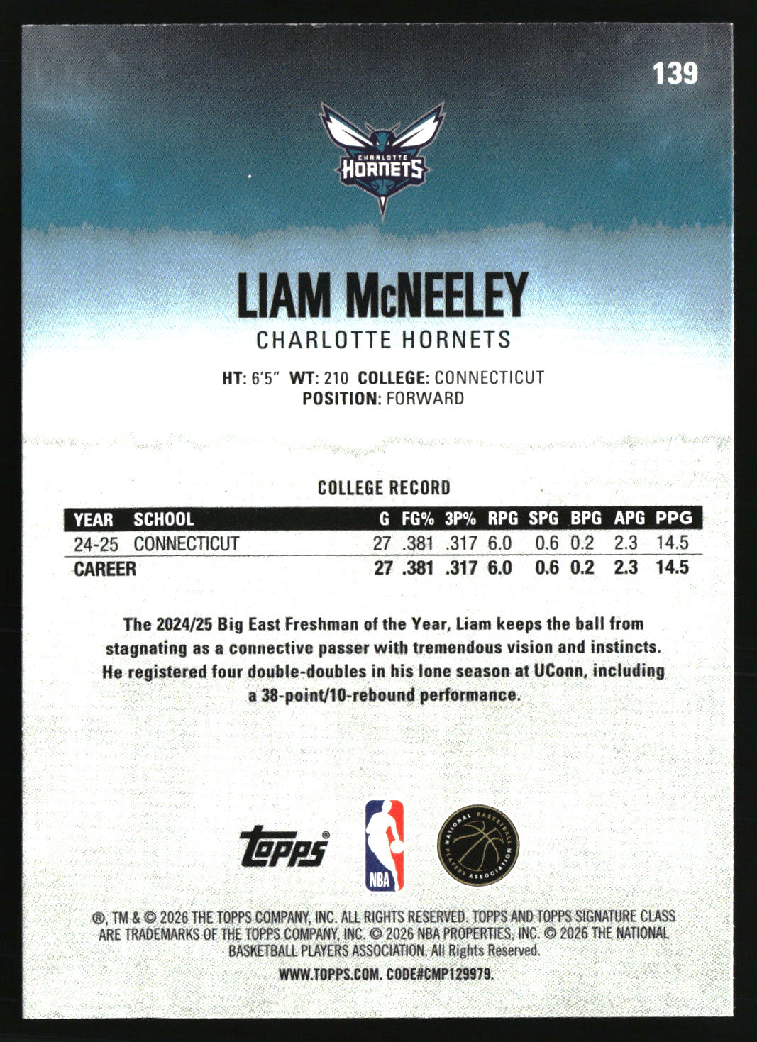 Liam McNeeley 2025-26 Topps Signature Class #139