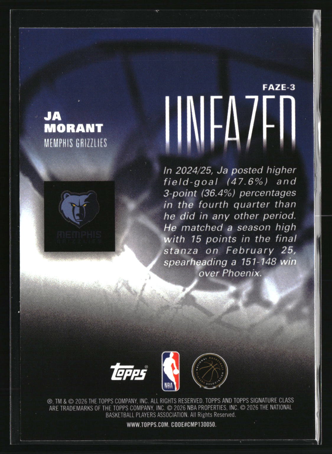 Ja Morant 2025-26 Topps Signature Class Unfazed #FAZE-3