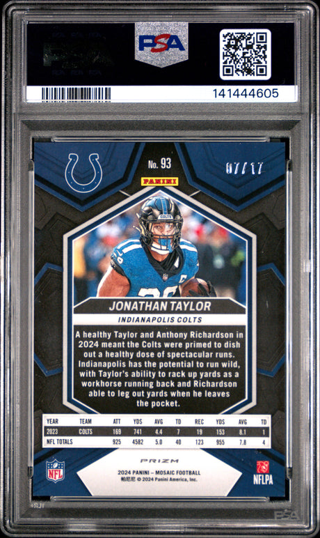 Jonathan Taylor 2024 Panini Mosaic Gold Wave #93 07/17 PSA 9