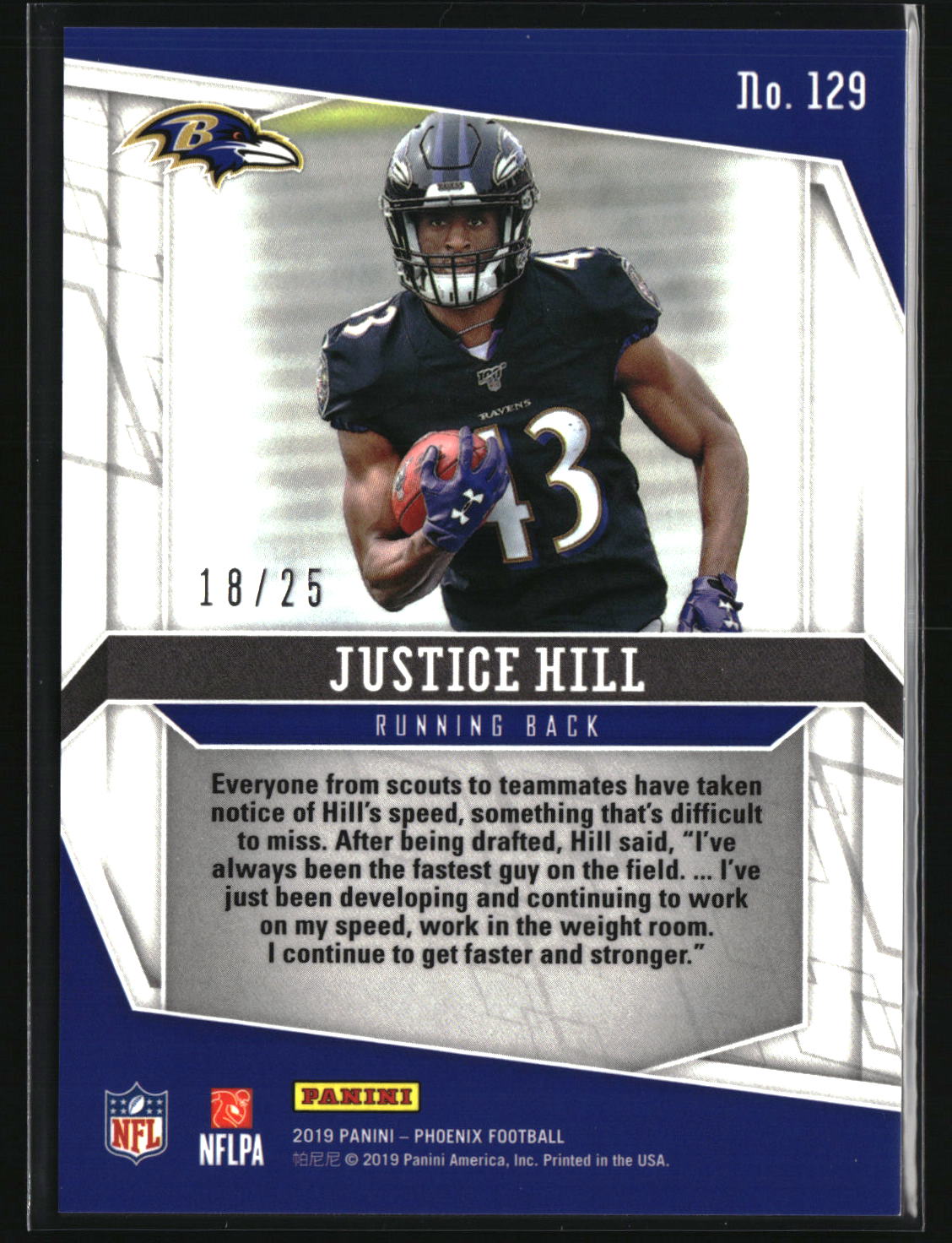 Justice Hill 2019 Panini Phoenix Green #129 #/25
