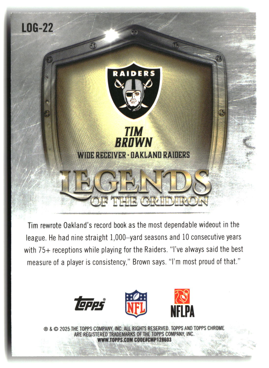Tim Brown 2025 Topps Chrome Legends of the Gridiron #LOG-22