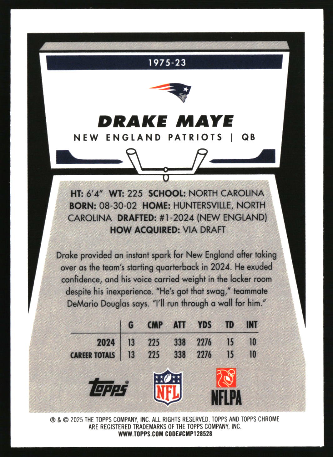 Drake Maye 2025 Topps Chrome 1975 Topps #1975-23