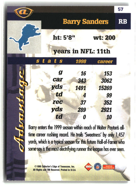 Barry Sanders 1999 Collector's Edge Advantage #57