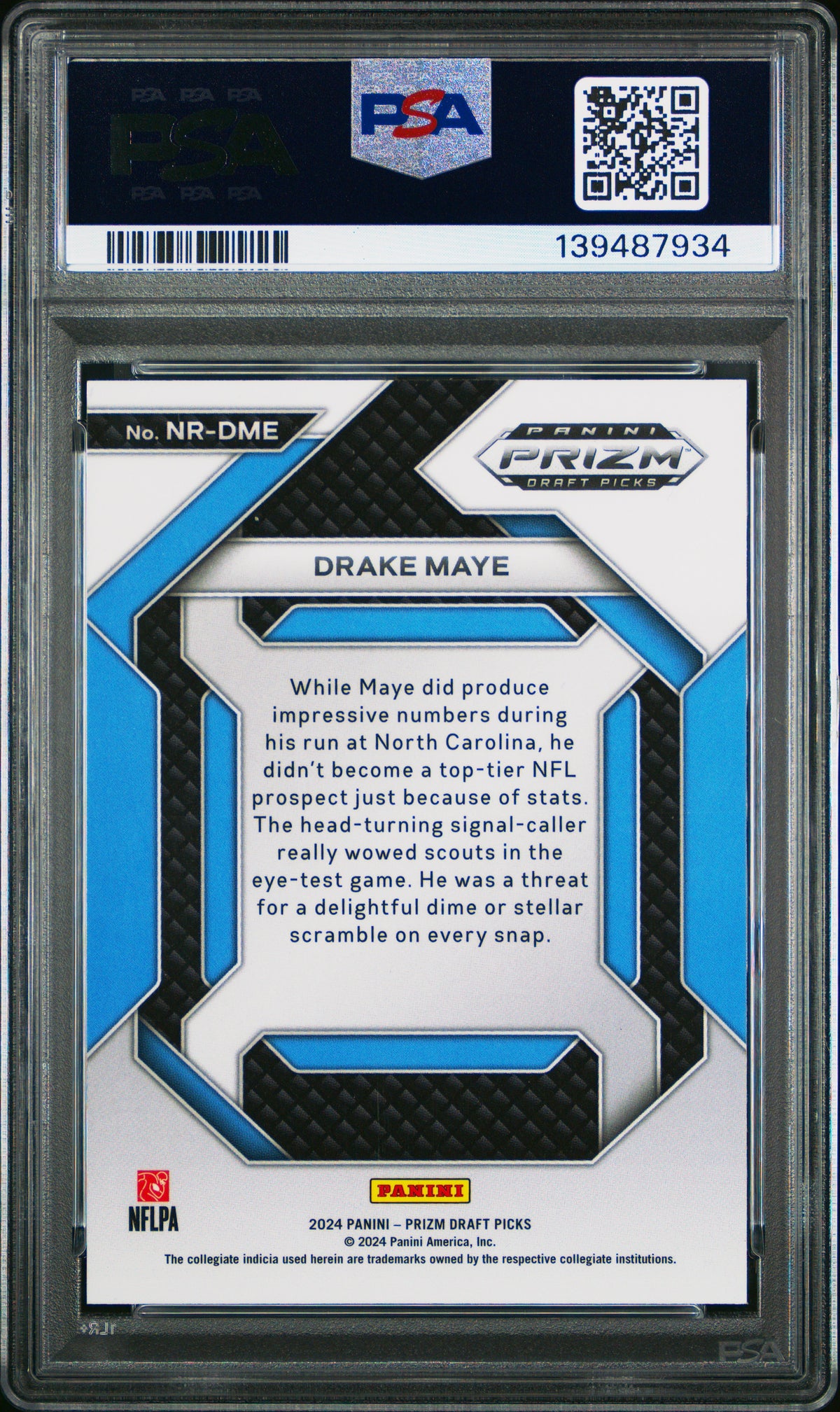 Drake Maye 2024 Panini Prizm Draft Picks New Recruits #NRDME PSA 9