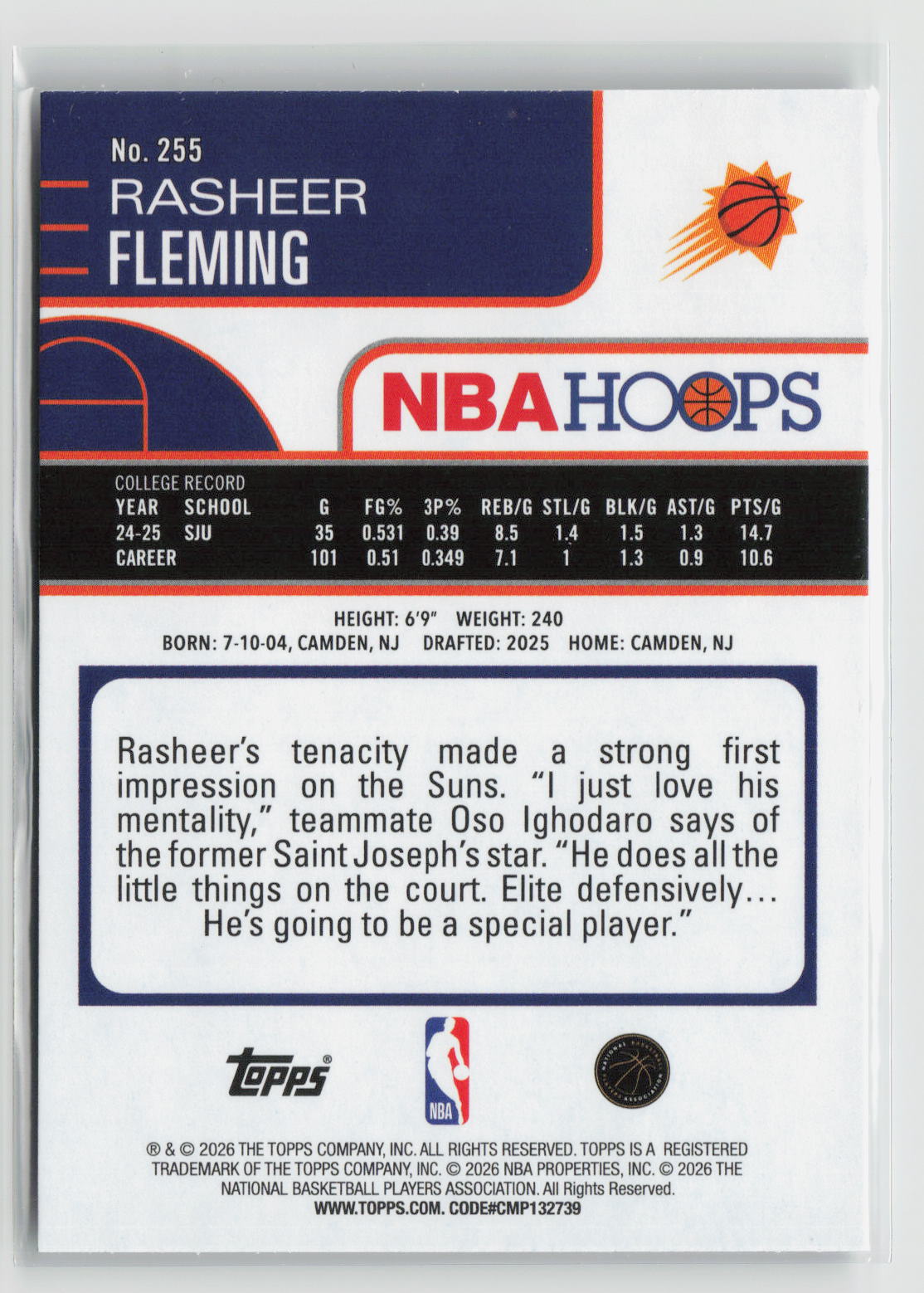 Rasheer Fleming 2025-26 Hoops #255