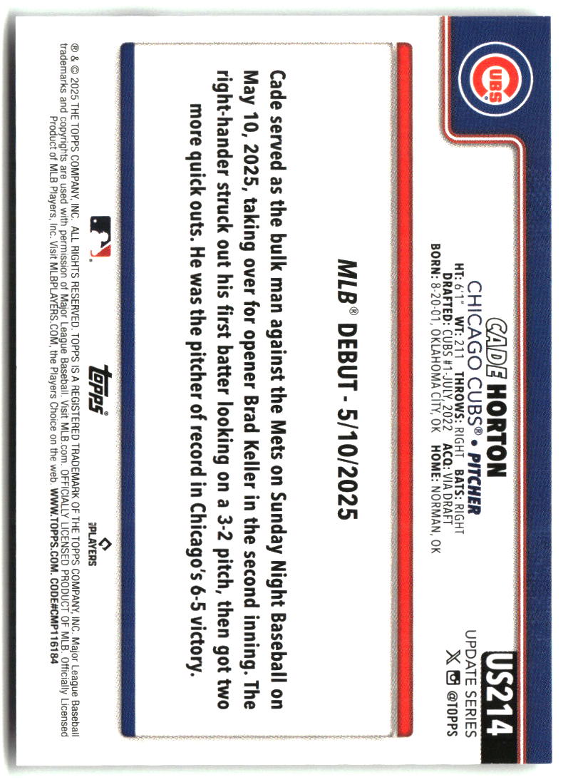 Cade Horton 2025 Topps Update #US214