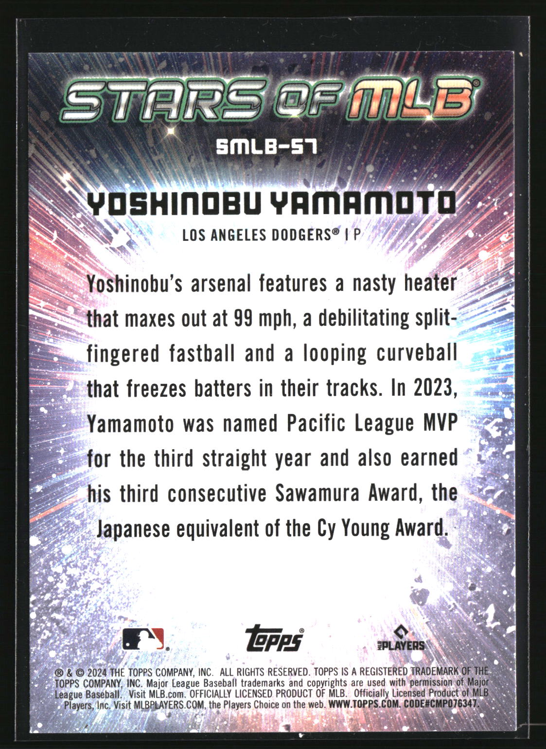 Yoshinobu Yamamoto 2024 Topps Stars of MLB #SMLB-57