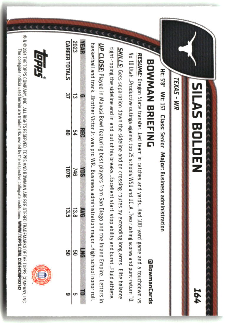 Silas Bolden 2024 Bowman University Chrome #164