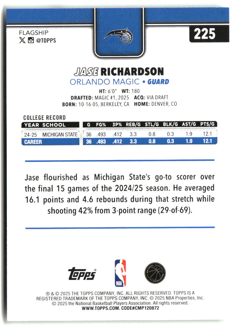 Jase Richardson 2025-26 Topps #225