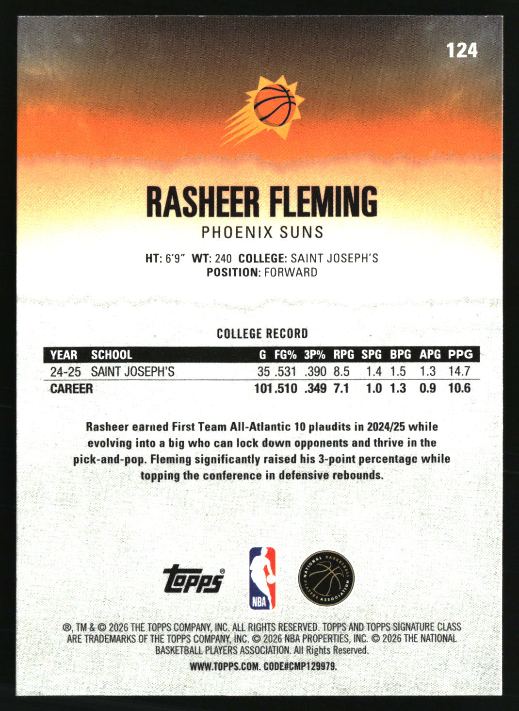 Rasheer Fleming 2025-26 Topps Signature Class #124
