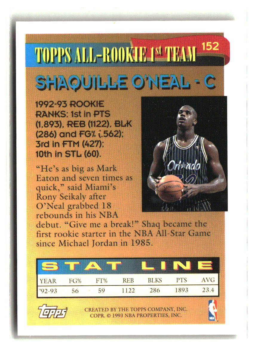 Shaquille O'Neal 1993-94 Topps Gold #152