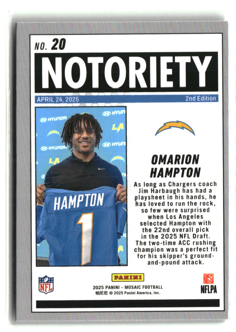 Omarion Hampton 2025 Panini Mosaic Notoriety #20