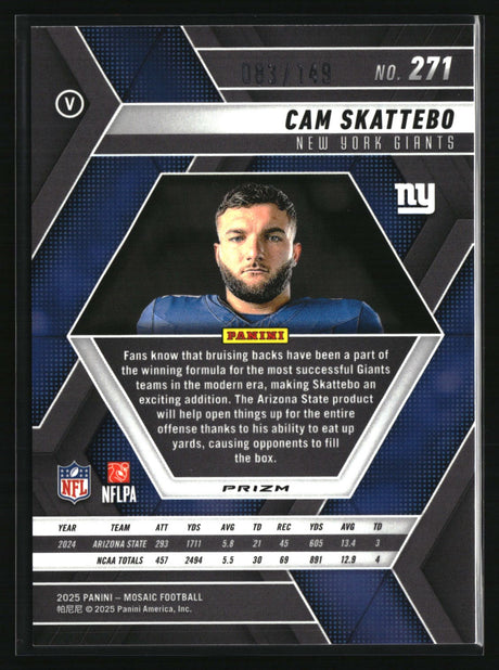 Cam Skattebo 2025 Panini Mosaic Silver Knight #271 #/149