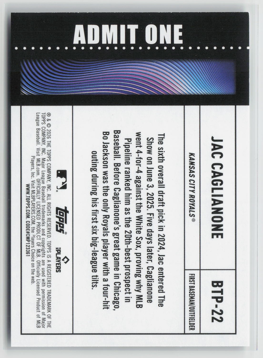 Jac Caglianone 2026 Topps Big Ticket Players #BTP-22