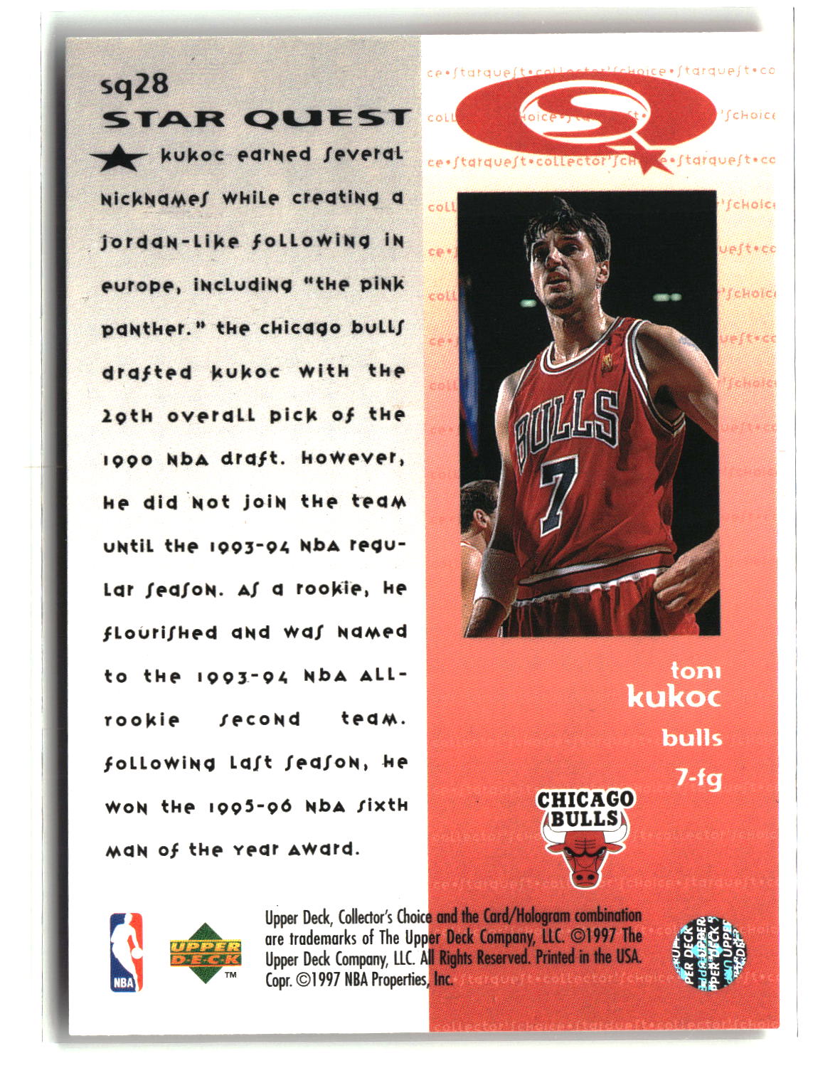 Toni Kukoc 1997-98 Collector's Choice StarQuest #SQ28
