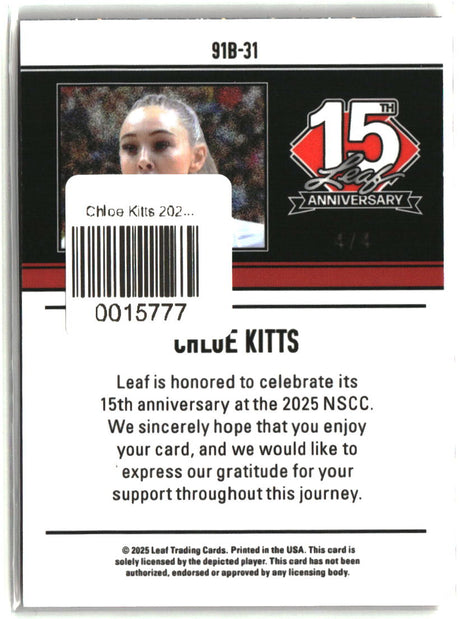 Chloe Kitts  2025 Leaf 15th Anniversary 1991 Base Lazer Orange /4 #91B-31