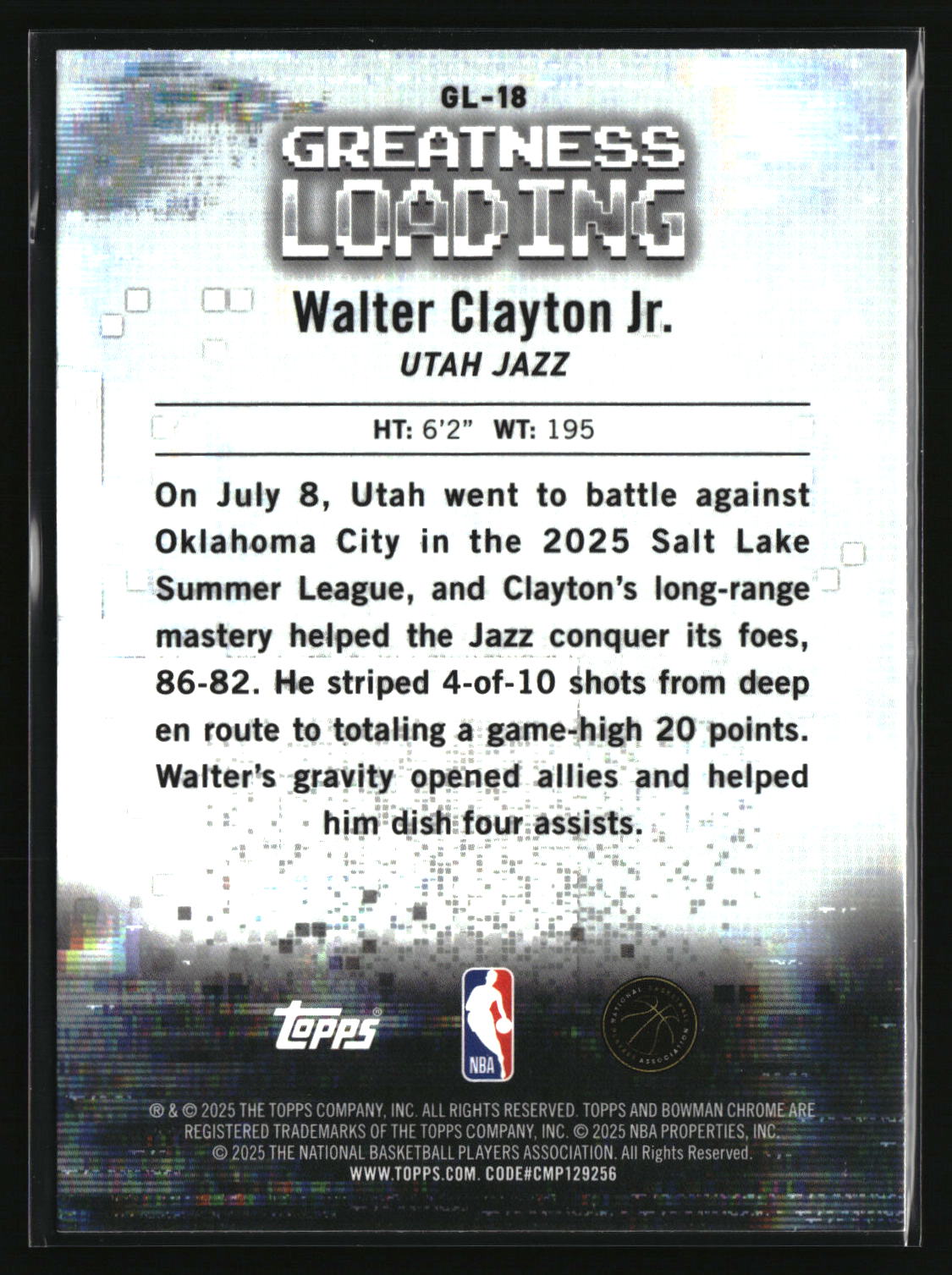 Walter Clayton Jr. 2025-26 Bowman Greatness Loading #GL-18
