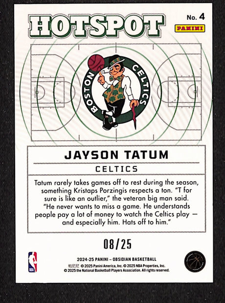 Jayson Tatum 2024-25 Panini Obsidian Hotspot Electric Etch Green Flood #4 #/25
