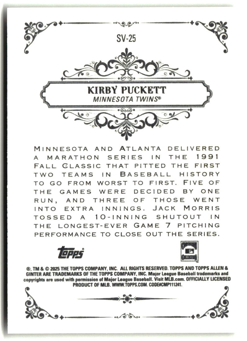 Kirby Puckett 2025 Topps Allen & Ginter Sweet Victory #SV-25