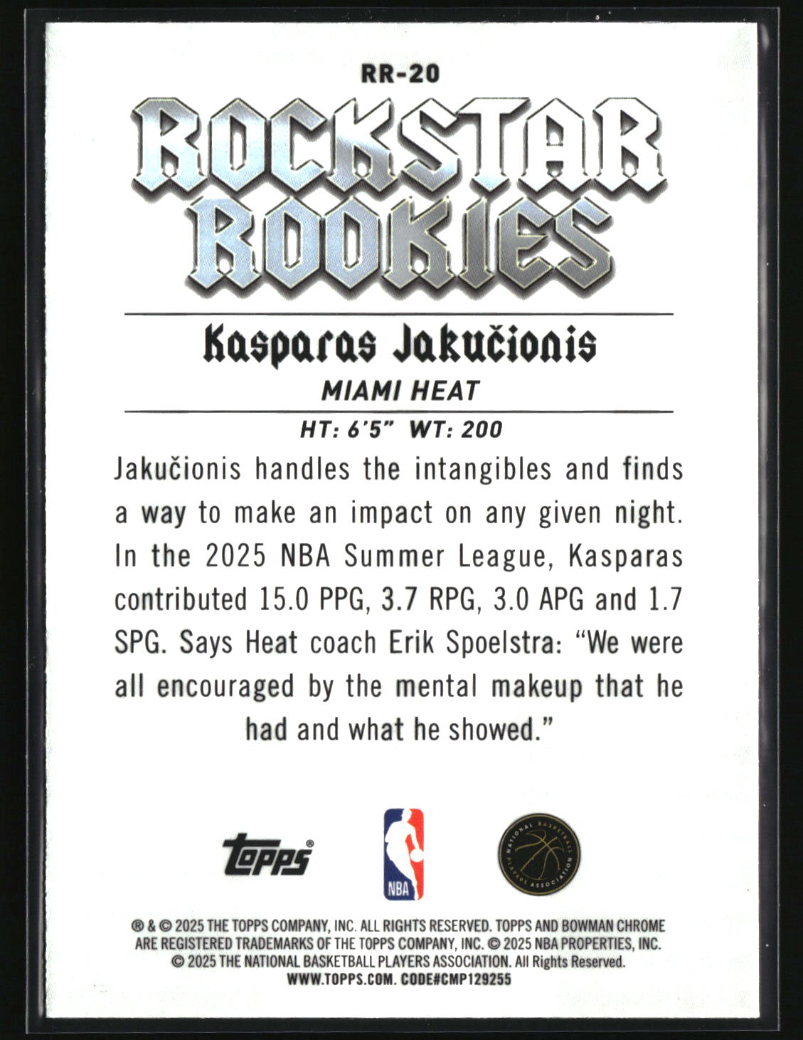 Kasparas Jakucionis 2025-26 Bowman Rockstar Rookies #RR-20
