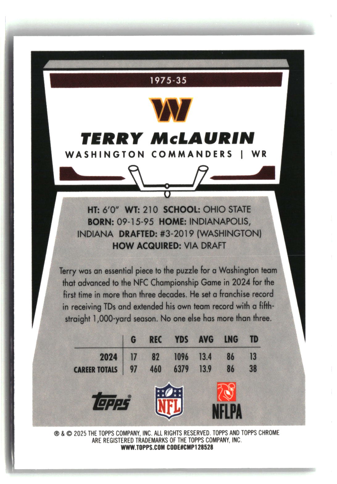 Terry McLaurin 2025 Topps Chrome 1975 Topps #1975-35