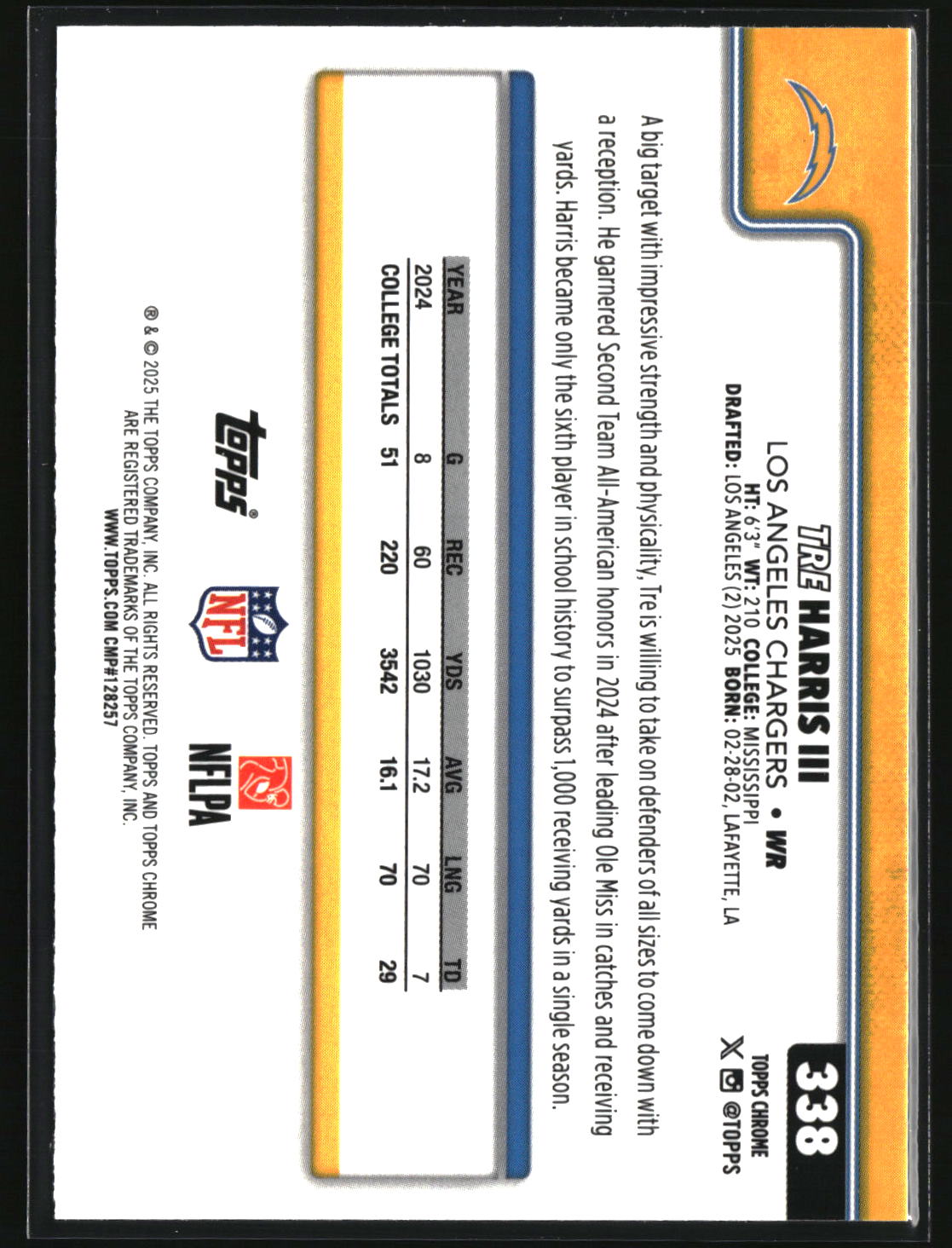 Tre Harris III 2025 Topps Chrome #338