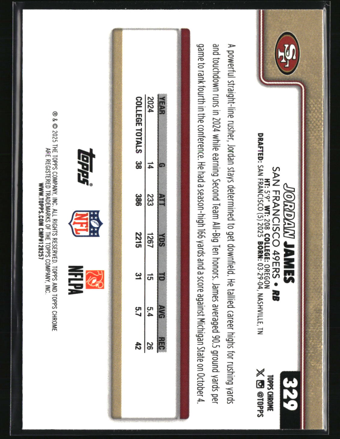 Jordan James 2025 Topps Chrome Football #329
