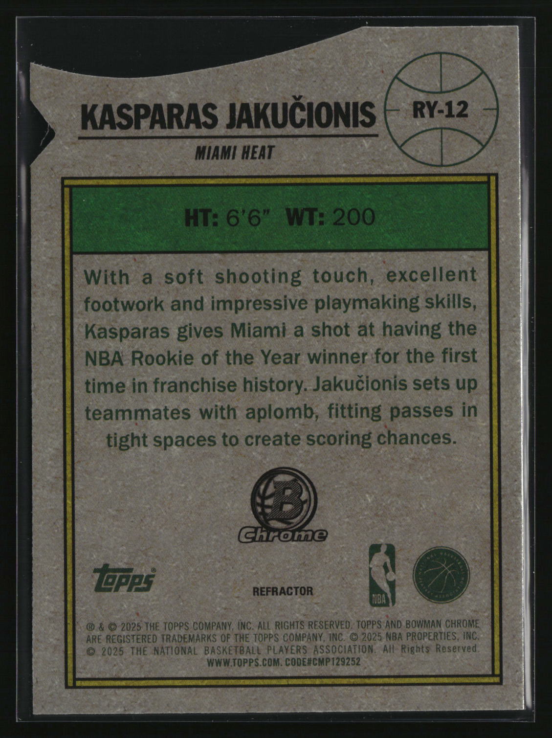 Kasparas Jakucionis 2025-26 Bowman Rookie Of The Year Favorites #RY-12