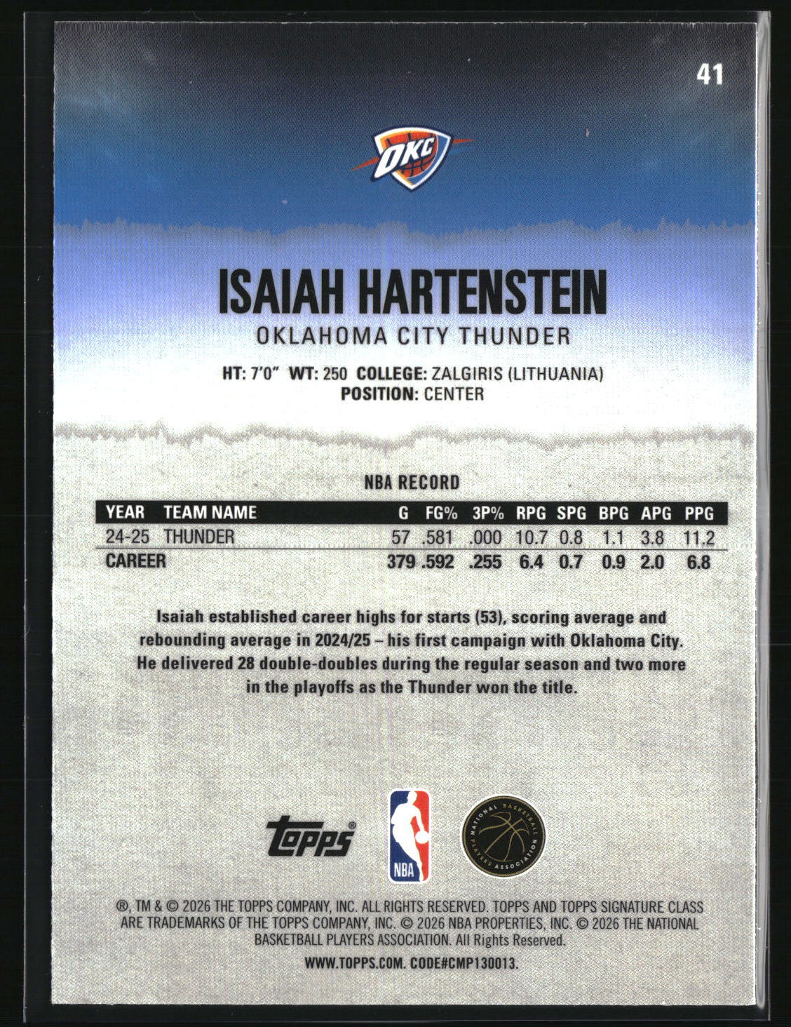 Isaiah Hartenstein 2025-26 Topps Signature Class Chrome #41