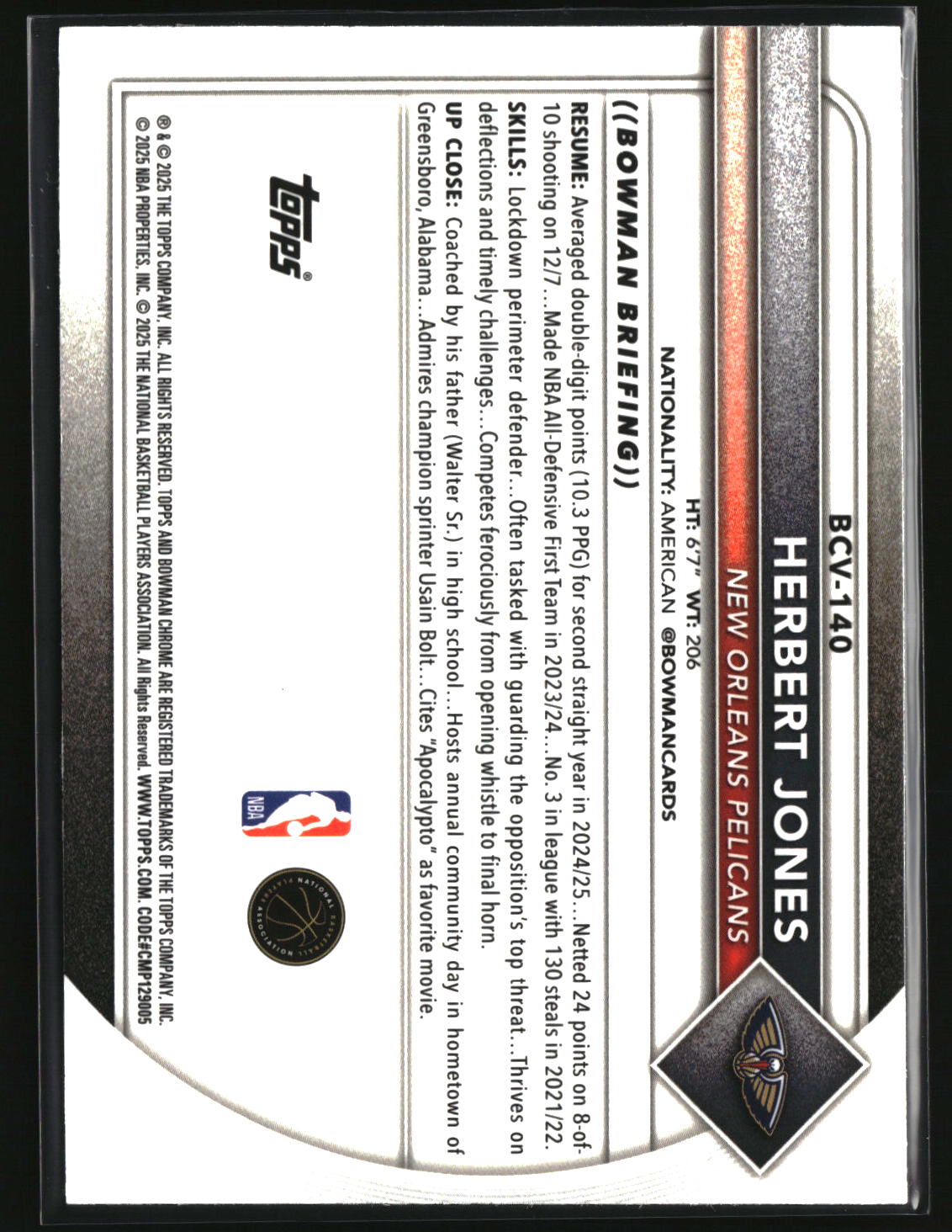 Herbert Jones 2025-26 Bowman Chrome Reptilian Refractor #BCV-140