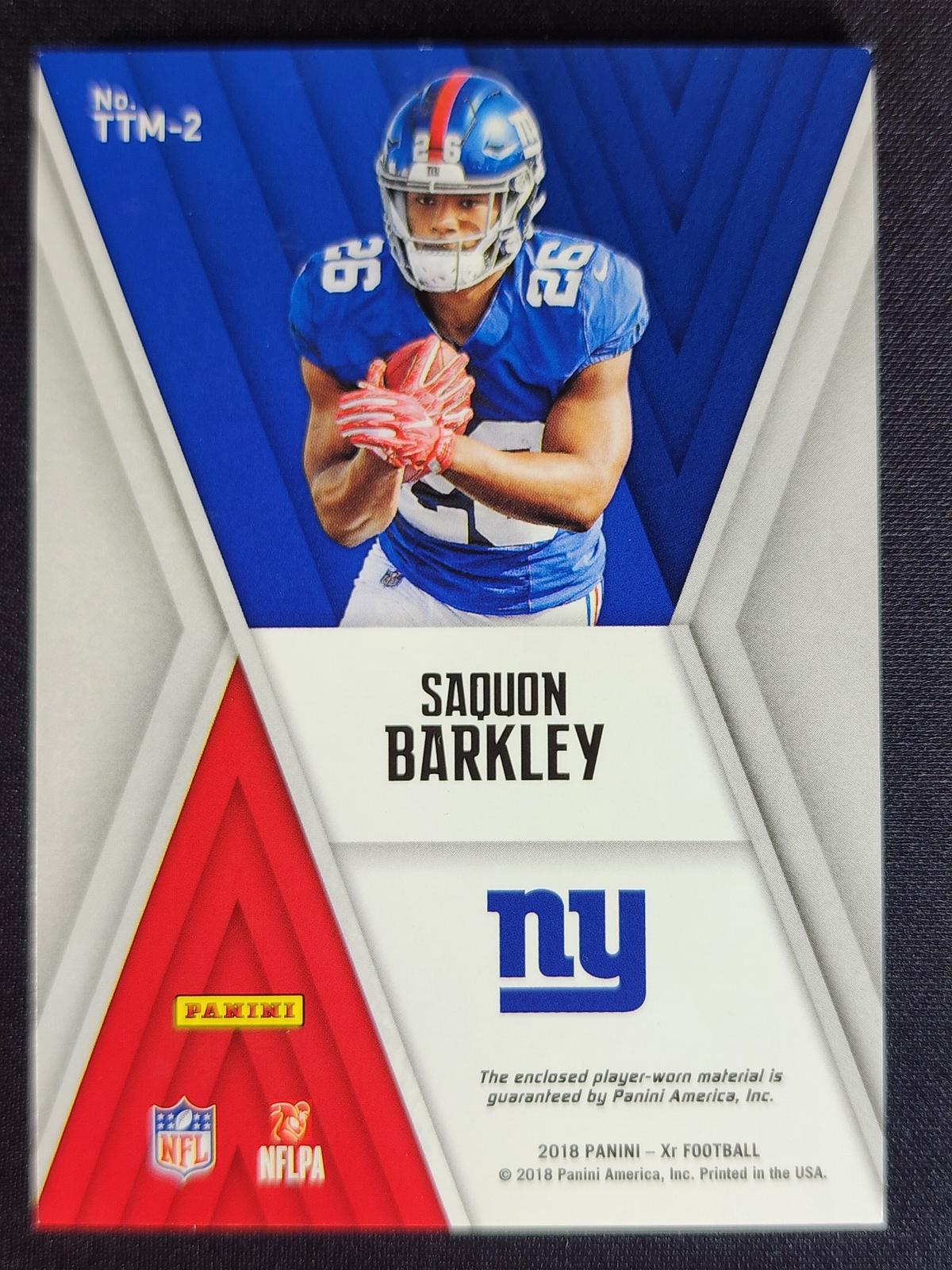 Saquon Barkley 2018 Panini XR Rookie Triple Threats Materials Orange #TTM-2