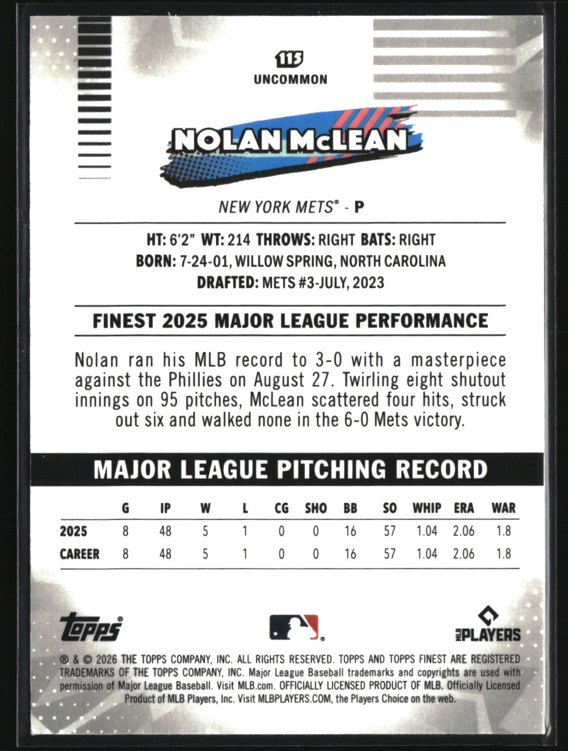 Nolan McLean 2026 Finest Mini-Diamond Refractors #115