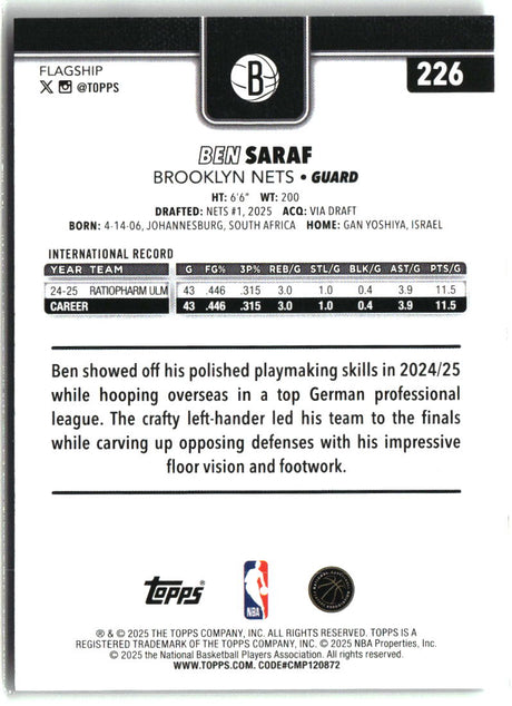 Ben Saraf 2025-26 Topps #226