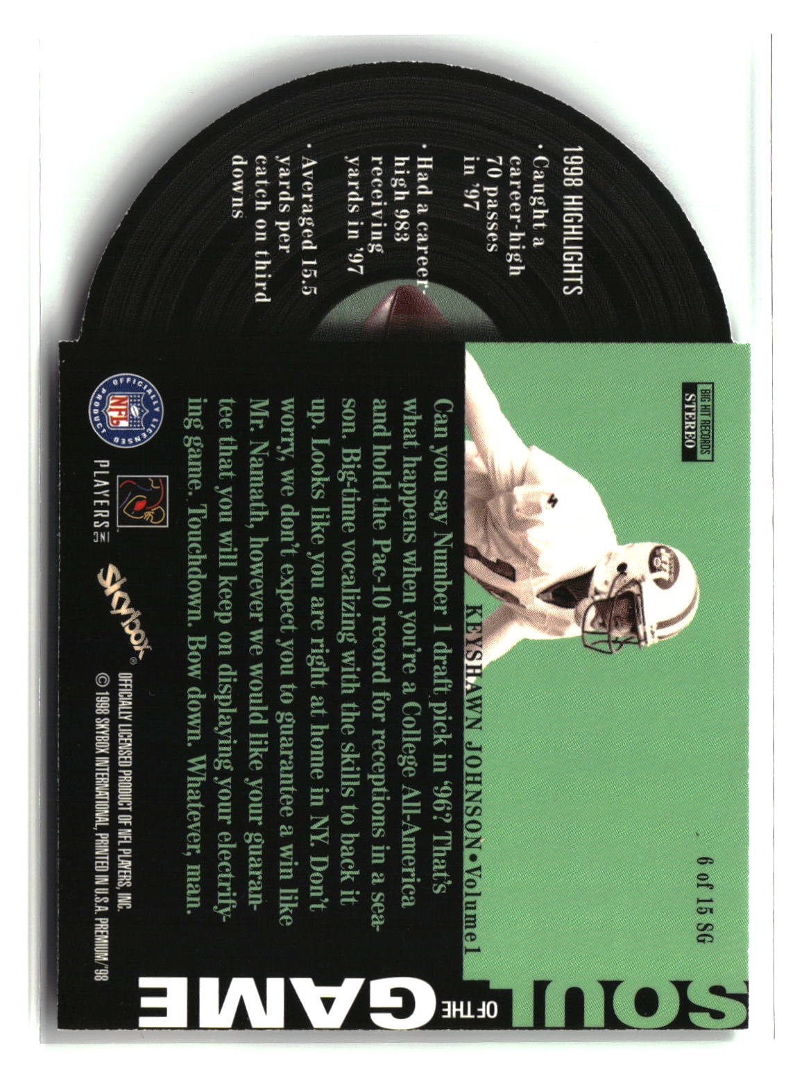 Keyshawn Johnson 1998 SkyBox Premium Soul of the Game #6 SG