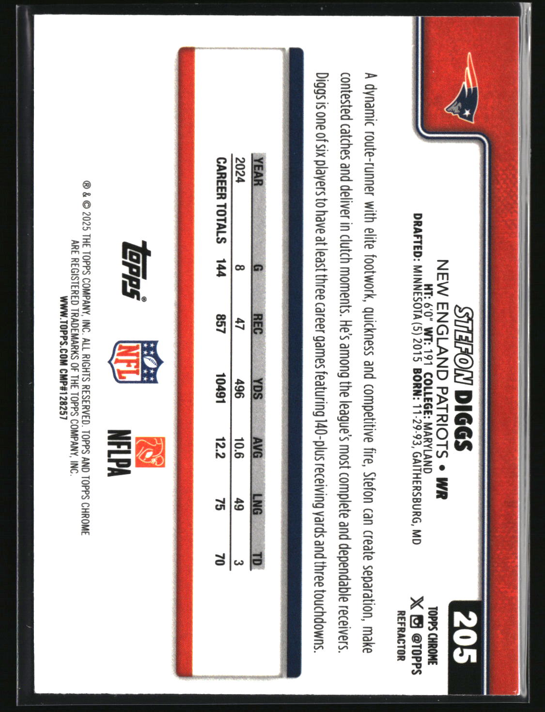 Stefon Diggs 2025 Topps Chrome - Topps Refractor #205