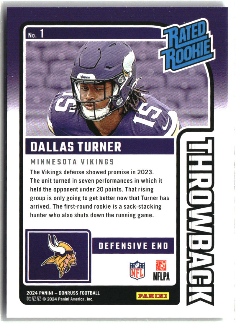 Dallas Turner 2024 Donruss - Rated Rookies Throwback #1