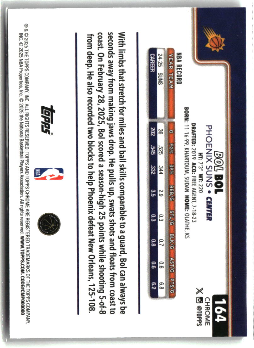Bol Bol 2025-26 Topps Chrome Prism Refractor #164