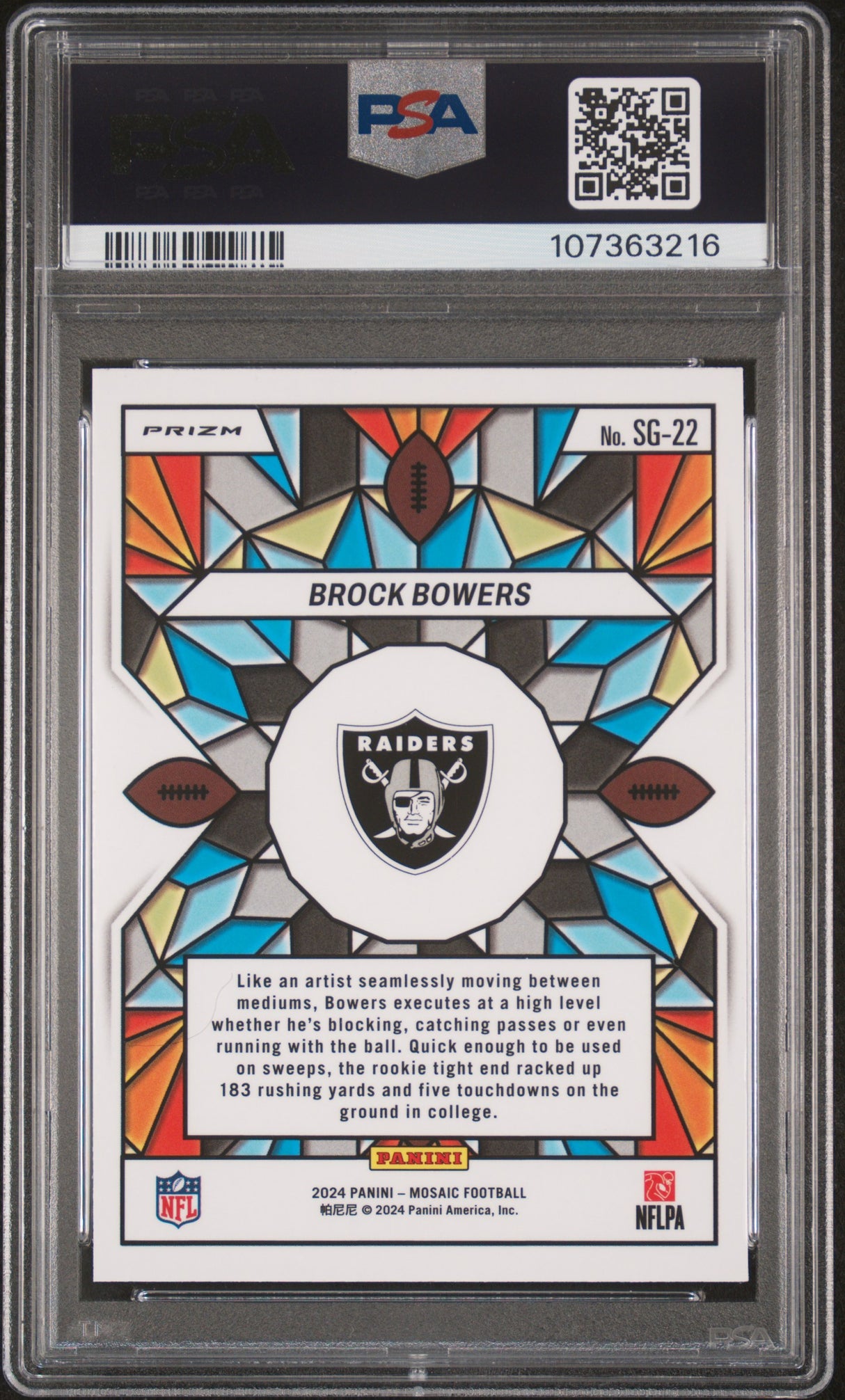 Brock Bowers 2024 Panini Mosaic Stained Glass #SG22 PSA 9