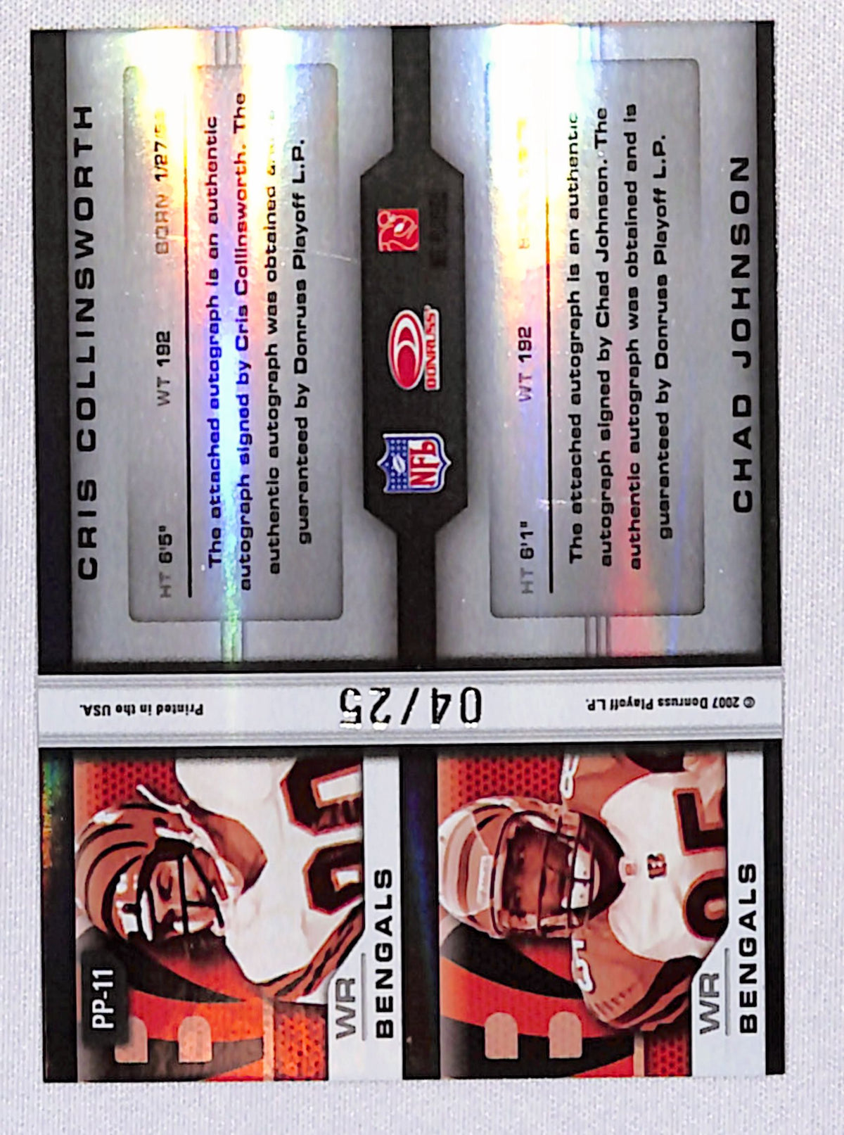 Cris Collinsworth / Chad Johnson 2007 Leaf Limited Prime Pairings Auto PP-11 /25
