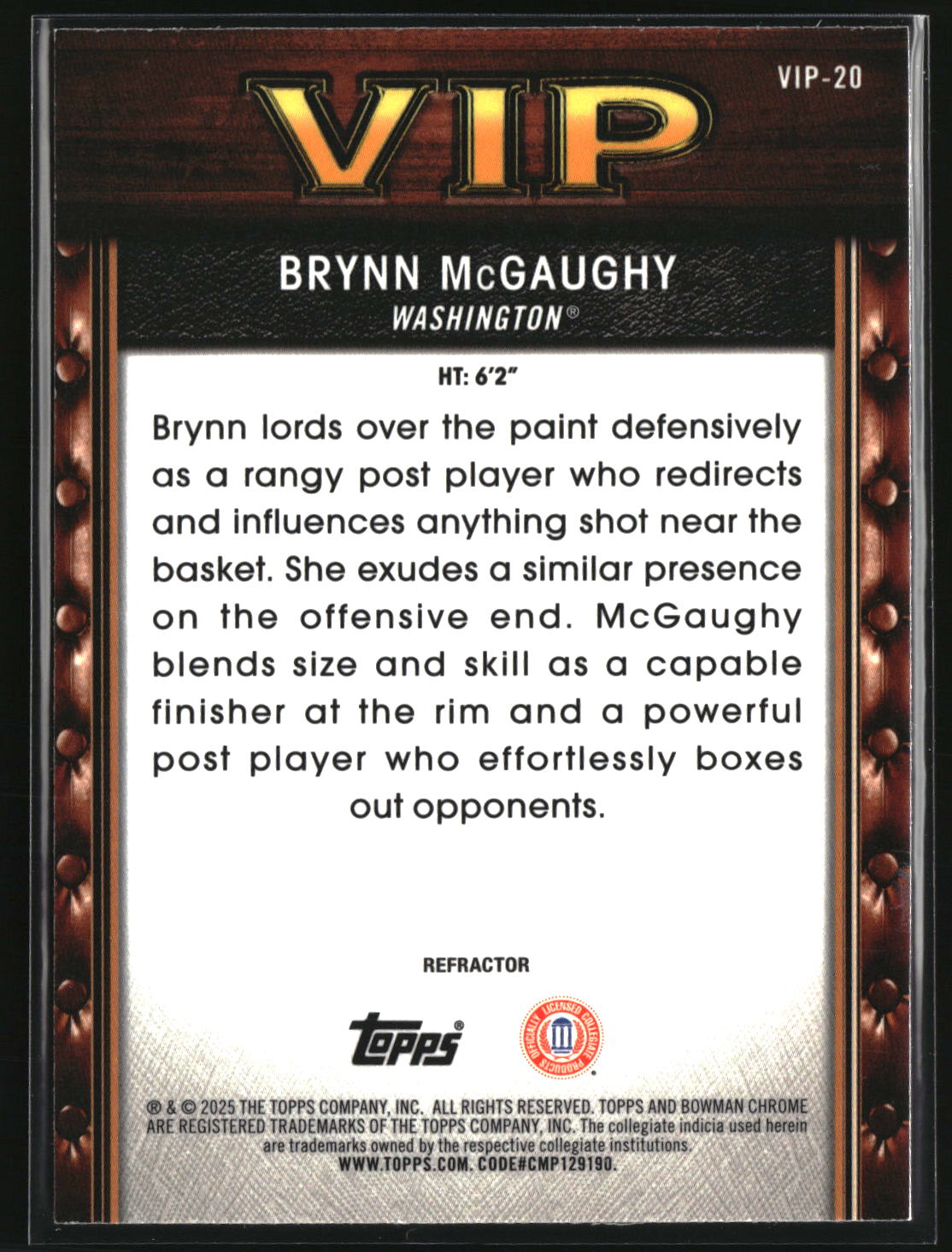 Brynn McGaughy 2025-26 Bowman Very Important Prospects Refractor #VIP-20