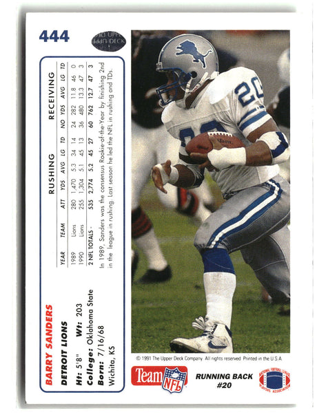 Barry Sanders 1991 Upper Deck #444