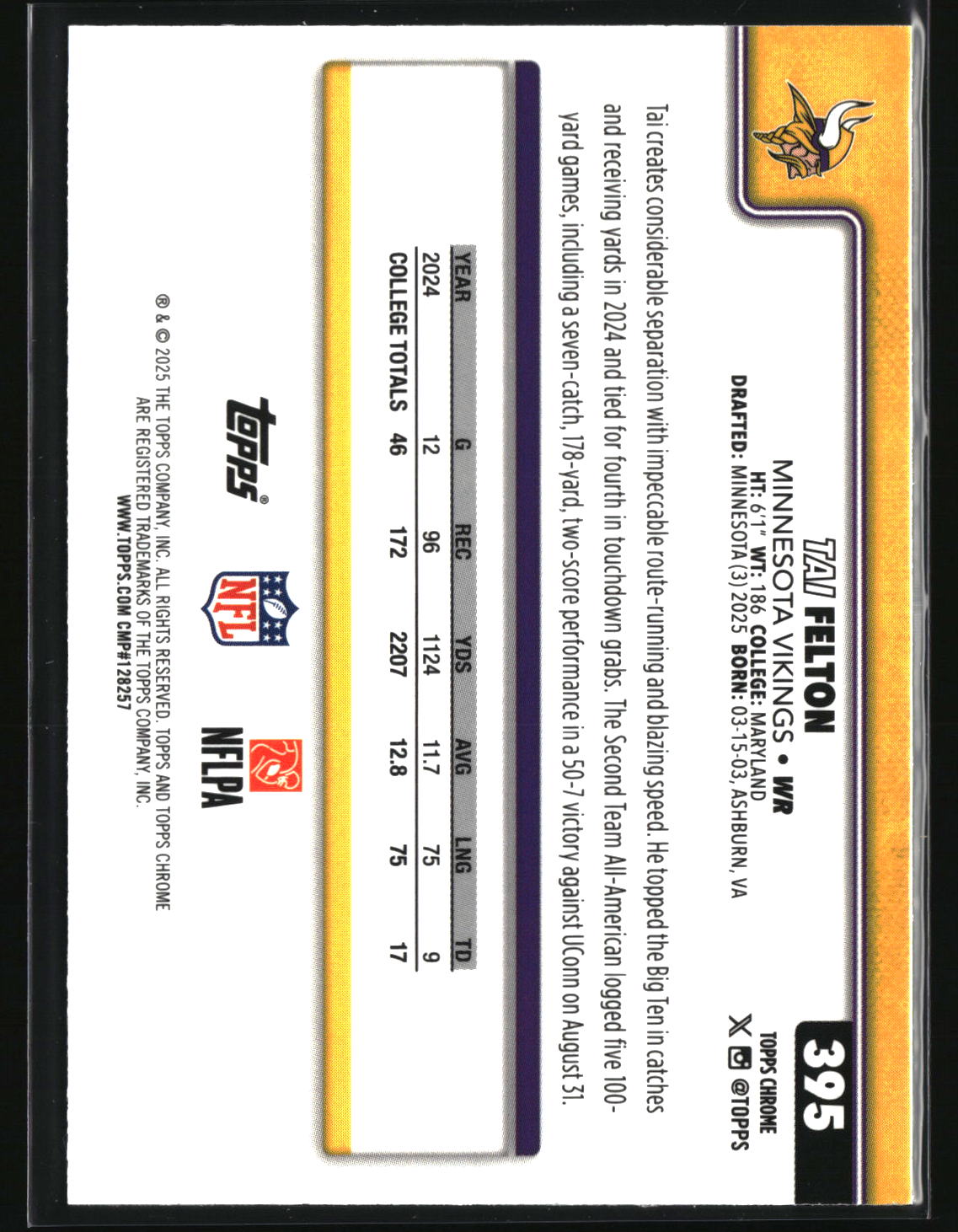 Tai Felton 2025 Topps Chrome #395