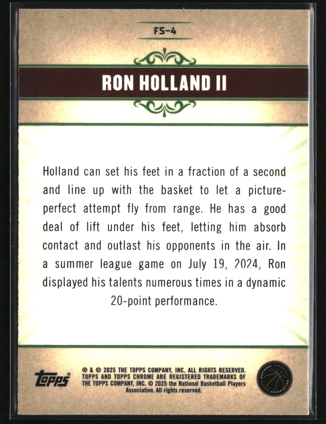 Ron Holland II 2024-25 Topps Chrome Fresh Start Pink Refractor #FS-4